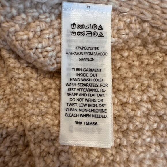 Cupcakes & Cashmere Full Zip Cable Knit Poncho Stand Collar Beige Tan Size M/L - Picture 6 of 9